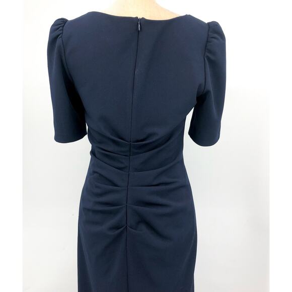 XSCAPE Women's Scuba Crepe Ruffle Gown Size 8 Navy Blue Short Sleeve Dress NWOT - Picture 7 of 10